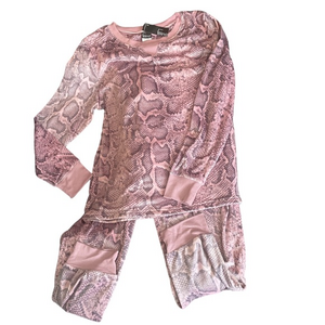 Felina Women’s Lounge‎ Pajama Set XL NWT Long Sleeve Jogger Purple Snakeskin